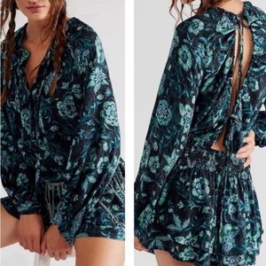COPY - Free People Womens Romper Blue Black Dance Til Dawn Floral